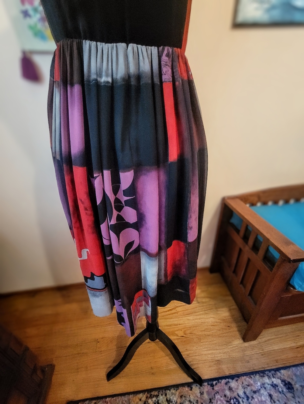 Etro 100% Silk Velvet Detail V-Neck Sleeveless Patchwork Midi Dress, EUC, Large - Picture 13 of 16